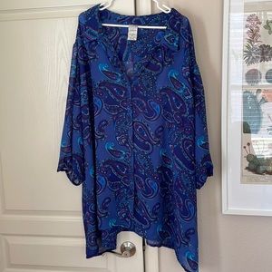 Plus size Roaman’s Paisley Blue and Purple Button-up Tunic Blouse 💙 size 40w